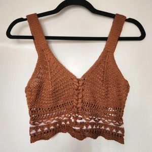 Jolie & Joy Junior's Boho Knit Crocheted Sleeveless Pullover Crop Top Size Small